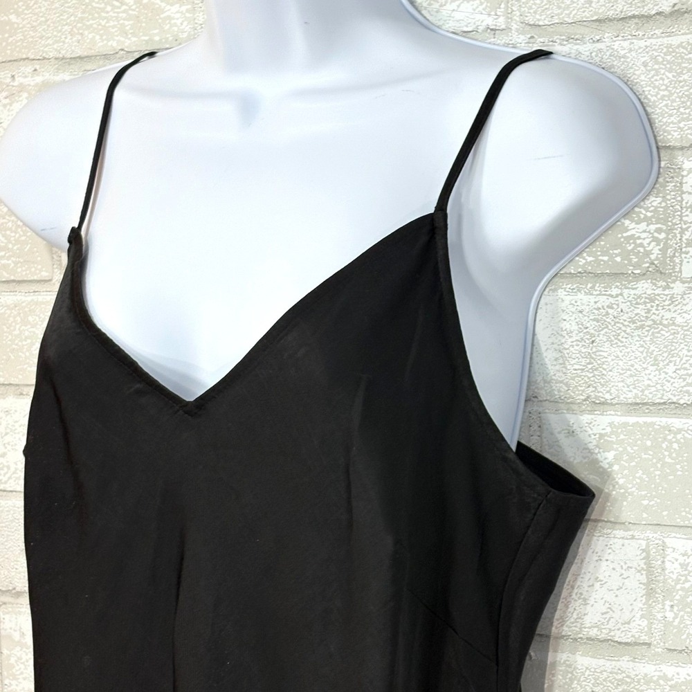Black Satin Bias Cut Slip Dress Medium 90s Minimalist Indie Sleaze Dark Romantic - Picture 7 of 13